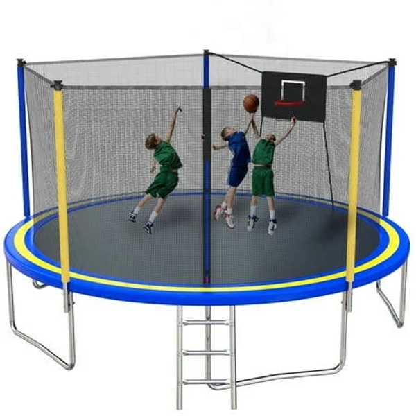 14ft Recreational Trampoline with Enclosure Net and Ladder Segmart Outdoor Trampoline with Basketball Hoop