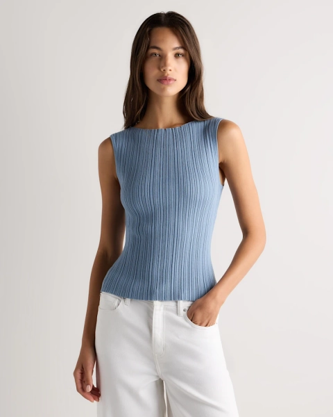 Cotton Cashmere Ribbed Tank in Mountain Spring Blue