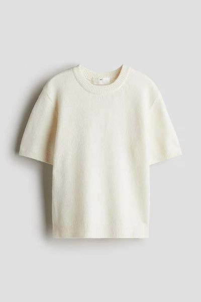 Top en fine maille brossée - Blanc