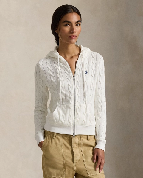 Cable-Knit Cotton Full-Zip Hoodie