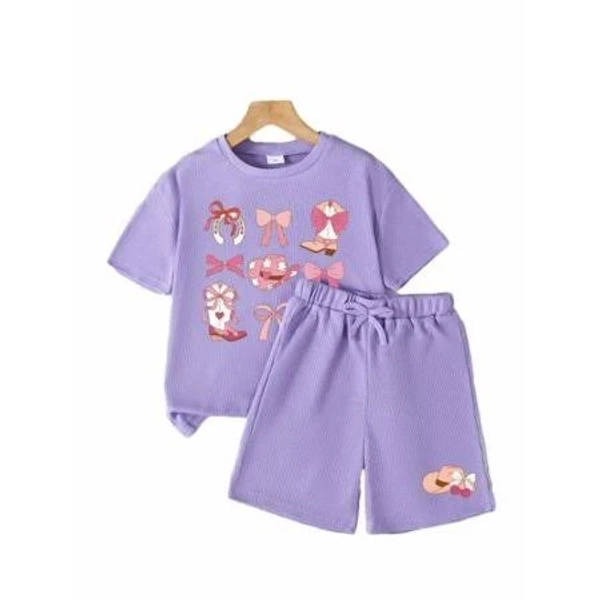 Okgogo Kid Girls Cute Bow & Sweet Treats Print Shorts Set