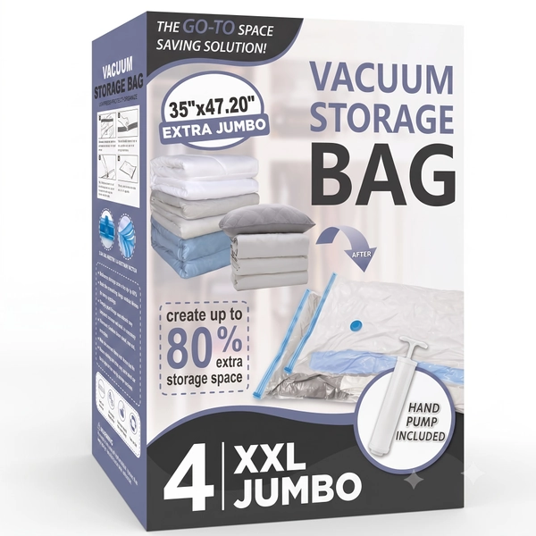 Jumbo Vacuum Storage Bags, Vacuum Seal Bags for Clothing, Travel Space Saver Bags for Luggage Clothes Pillows Comforters Blankets Bedding 4pcs 8pcs 10pcs 12pcs 20pcs 30pcs