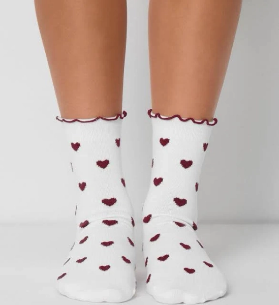 Sunday Best Sugarplum Crew Socks 3-Pack in White/Dark Ruby Red | XS/Small | Cotton/Polyamide/Elastane