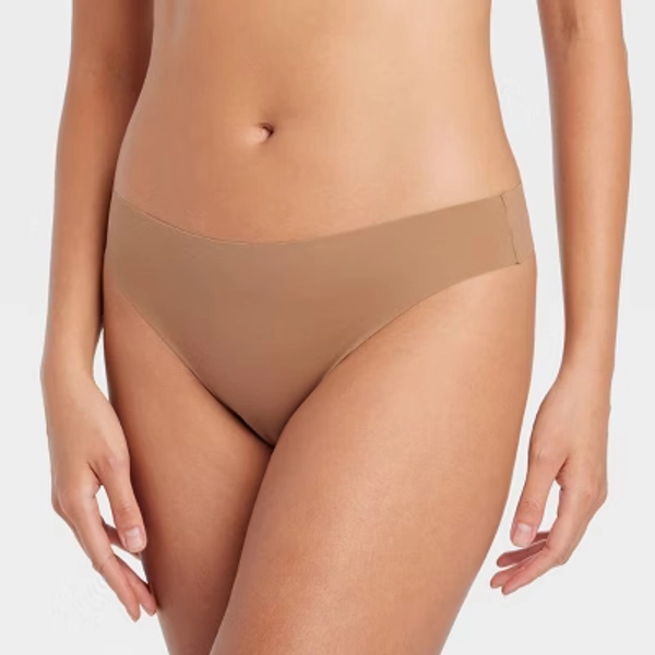 Women's Invisible Edge Thong Underwear - Auden™ Caramel L: Seamless Knit Low Rise