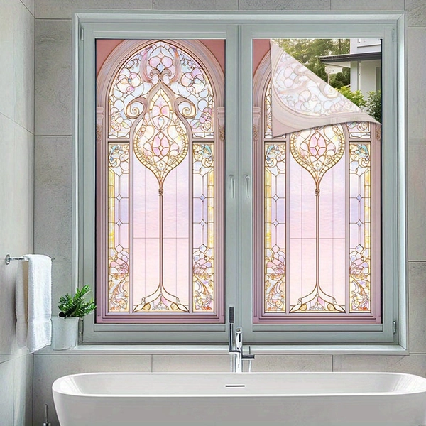 1pc Elegant 2D Stained Glass Effect PVC Window Film, 17.7" x 39.3", Removable Self-Adhesive Privacy Decor for Home, Kitchen, Bathroom, Bedroom, Balcony - Vintage Style, Easy to Install, No Glue Needed, Kitchen Window Decor | Decorative Privacy Film | Easy Apply Film, Window Decals