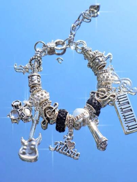 1pc Music Festival Charm Bracelet, TS Friendship Bracelet, Music Festival Concert Cheering Wristband, Fashion Simple Guitar & Drum Band Bracelet