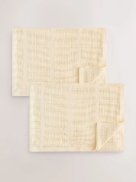 2 Pack Yellow Cotton Baby Cellular Blankets