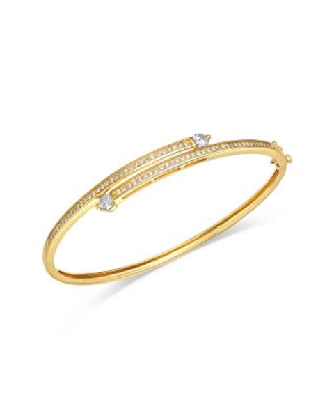 Diamond Bypass Bangle Bracelet in 14K Yellow Gold, 1.0 tcw