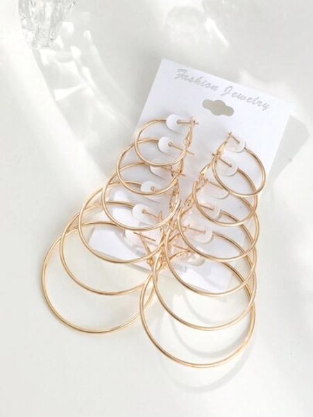 12pcs Simple And Fashionable Hoop Earrings Set, Large And Small Hoops With Lobster Clasp, Versatile Earrings For Women, Slimming Look
