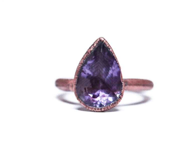 Amethyst ring | Amethyst crystal ring | Purple amethyst and copper ring | Raw crystal jewelry | Amethyst statement ring | Natural amethyst