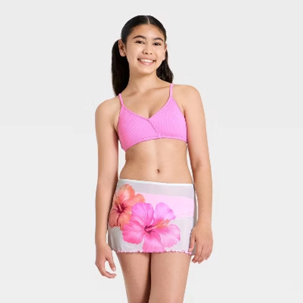 Girls' Hibiscus Dream Bikini Set Skirt Set - art class™ Pink M