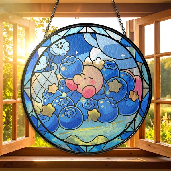 Kirby Stained Glass Suncatcher, Blueberry-inspired Kirby Window Art Perfect Gift for Collectors Kirby Sweetart Decor Gift Kirby Suncatcher - Etsy