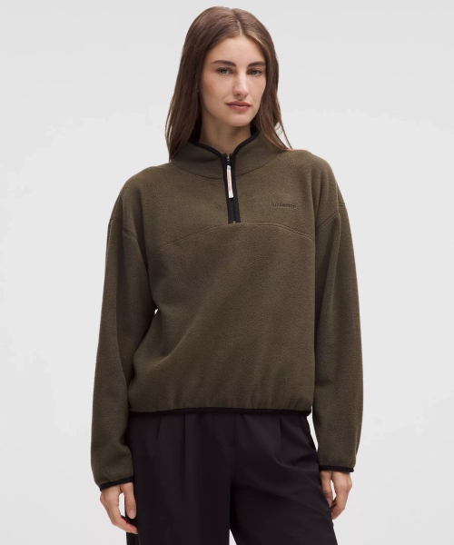 Tumbled Fleece Half-Zip Jacket - Olive Brown/Black/Light Ivory - XS