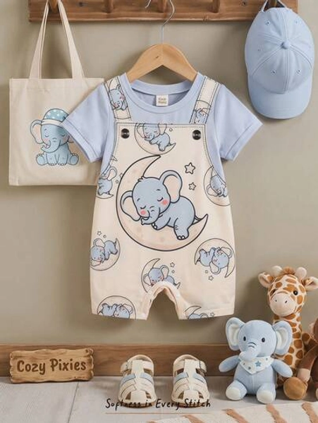 Cozy Pixies Barboteuse à manches courtes à col rond en tricot, motif de dinosaure de dessin animé pour bébé garçon - Taille 9-12M