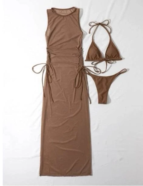 Women's Three-Piece Bikini Set with Maxi Dress Cover-Up