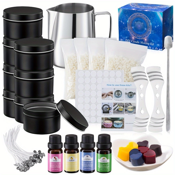 Black With Essential Oil Edition DIY Styles, Candle Handmade DIY Accessories, DIY Starter Complete Candle Making Kit, Arts And Crafts Kit, Suitable As Halloween Etc.