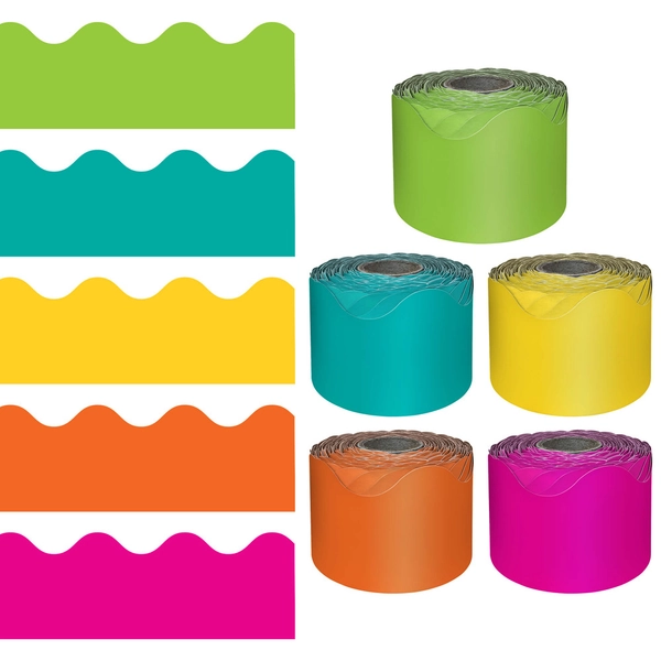 65' Bright & Colorful 5 Pack Rolled Scalloped Bulletin Board Border Set