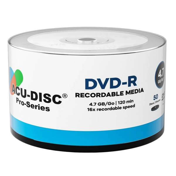 50 Pack ACU-DISC Pro-Series Blank Recordable DVD-R 16x 4.7GB 120 Min Discs