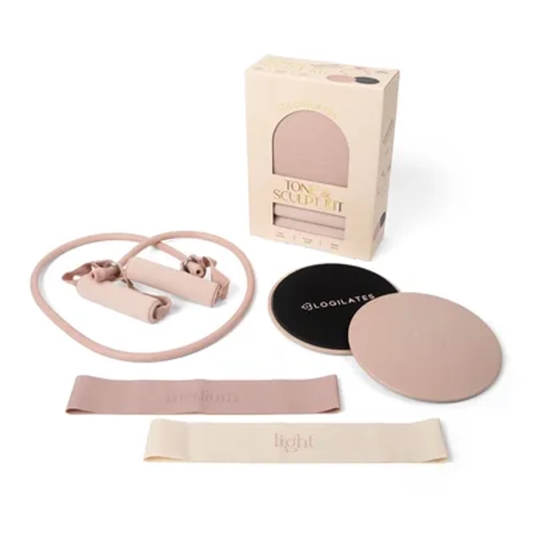 Blogilates Tone and Sculpt Fitness Kit Slider Discs Toning Tube and Resistance Band - Light/Medium