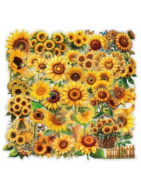 62Pcs Sunflower Stickers Pack, Aesthetic Stickers For Suitcase, Journal, Scrapbook, Water Bottle, Laptop, Computer, Skateboard, Notebook,PET Transparent Sticker