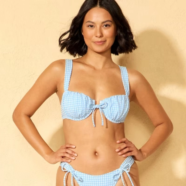 Women's Gingham Seersucker Center Tie Underwire Bikini Top - Wild Fable™