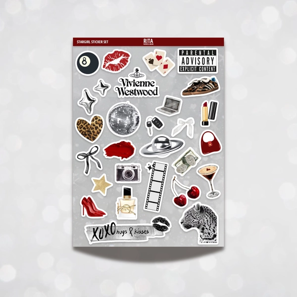 28 PCS Stargirl Aesthetic Sticker Sheet Bullet Junk Journal Kindle Laptop Decal Glamour Cool Girl Leopard Disco Ball Aesthetic Scrapbook DDP