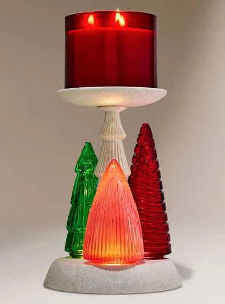 Glass Light-up Tree Pedestal 3-Wick Candle Holder