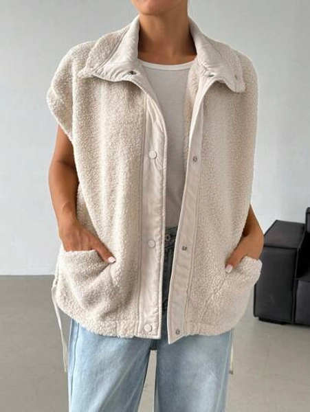 SHEIN EZwear Sleeveless Shearling Regular Jacket In Fall/Winter