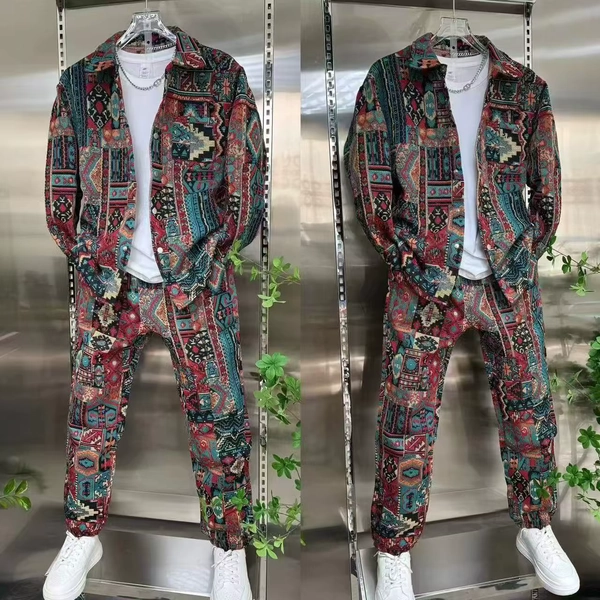 Spring Autumn New Men's clown yarn-dyed Painted Jacket Trousers Men Set Casual Fashion Two-piece Suit - AliExpress 200000343