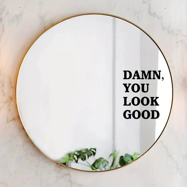 1pc BRUP "DAMN, YOU LOOK GOOD" Inspirational Mirror Wall Decal - Self-Adhesive PVC Vinyl Sticker with Bold Black Lettering, Semi-Matte Finish for Bedroom, Living Room, Glass Surfaces, Bedroom Stickers Wall Decor, Slogan Mirror, Room Decor, Contemporary Design, Easy Application, DIY Decor