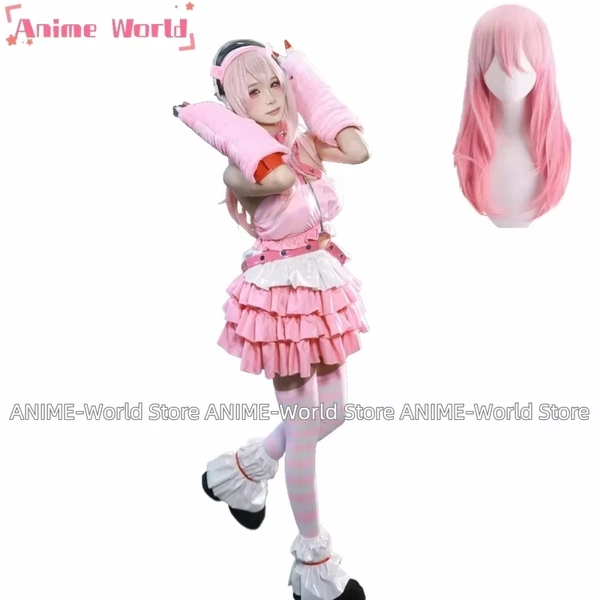 Super Sonico Cosplay Costume with Wig and Socks