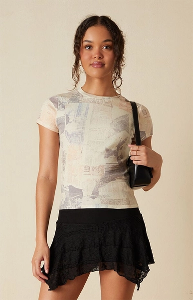 Newspaper Print Skimmer T-Shirt