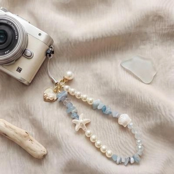 Handmade Aquamarine Chip Beaded Wristlet Strap | Coastal Boho Ocean Gemstone Accessory