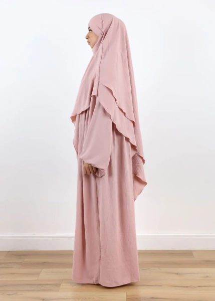 ABAYA and KHIMAR 2 Layer Set Puff Sleeves Blush Pink - Ina Collection