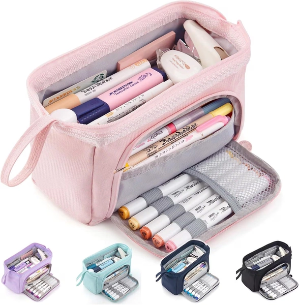 Pencil Case Large Capacity Pencil Pouch Handheld Pen Bag Cosmetic Gift for Office School Teen Girl Boy Men Women Adult (Pink)