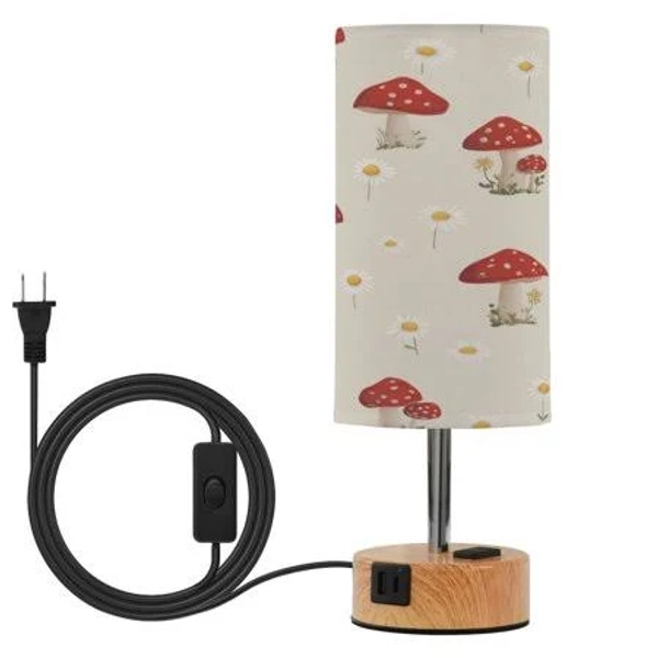 Touch Control Table Lamp with LED Bulb Bedside Lamp for Bedroom Living Room Cute Mushroom Pattern with Daisies
