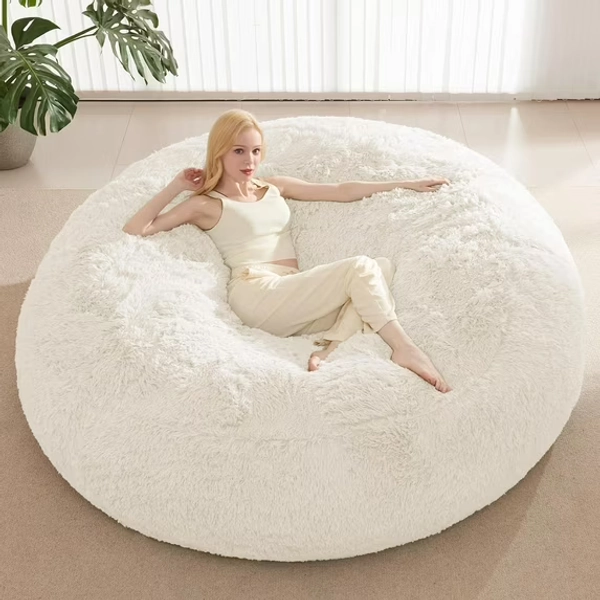 RAINBEAN Large Bean Bag Chair Cover, Plush Bean Bags Chairs Cover Only Without Filler Included, Beanbag Chairs for Adults, Teens, Kids, White 5FT