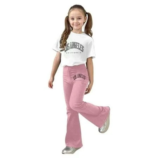 Woyy Girls Los Angeles Printed Short Sleeve T-Shirt and Pants Set