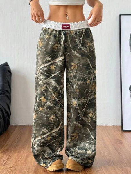 Coolane Women's Spring/Summer Fashion Fashion Hip-Hop Sportswear Plaid Wide Leg Fold Waistband Cargo Pants