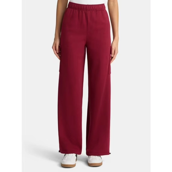 No Boundaries Soft Fleece Cargo Jogger Sweatpants, 29" Inseam, Women’s