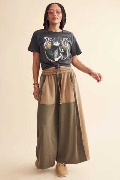 Olive Colorblock Wide Leg Lounge Pants