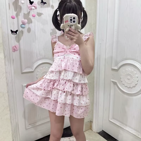 Women's Vintage Slim-fit Kawaii Halter Dress Japanese Cute Subculture Strawberry Print Sundress New Harajuku Sweet Cake Dresses - AliExpress 200000345