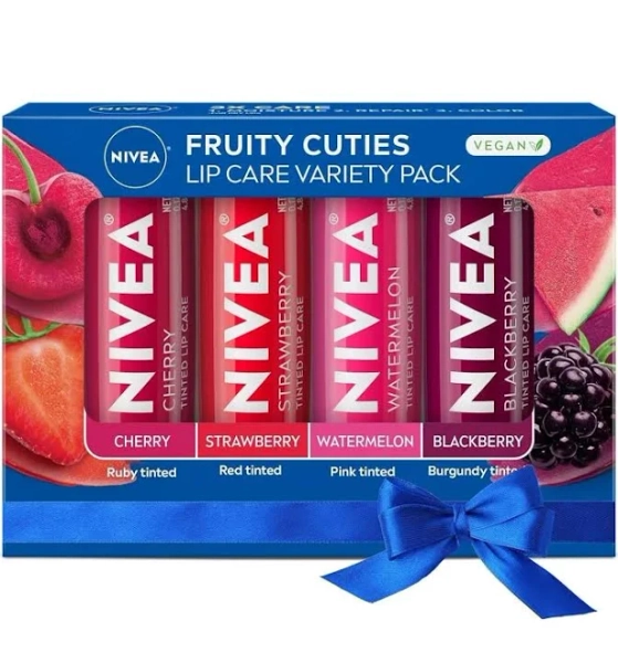 Nivea Lip Care, Fruit Balm Variety Pack, Tinted 4 Count (pack Of 1),