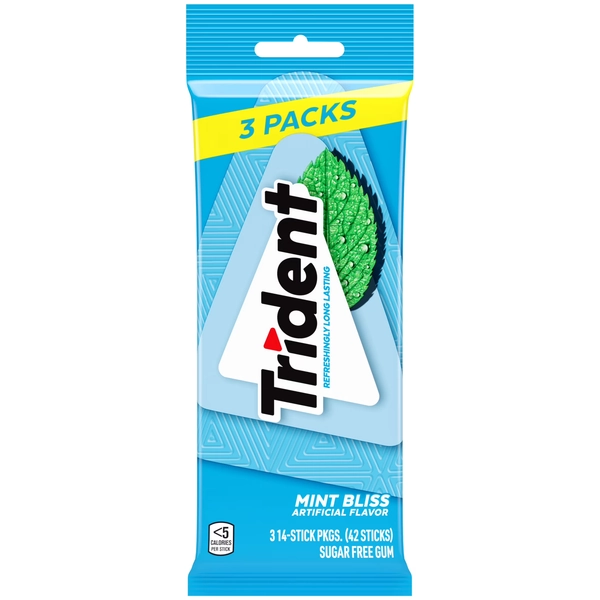 Trident Mint Bliss Sugar Free Gum, 3 Packs of 14 Pieces (42 Total Pieces) - Walmart.com