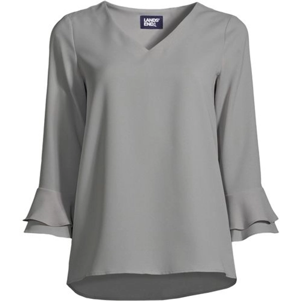Women's 3/4 Flutter Sleeve Crepe Blouse