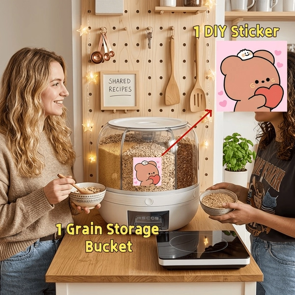 Curved Rotating Food Dispenser - Curved Rotating Rice Bucket Grain Storage Box Rotating Separator Sealed Jar Food Grade Storage Artifact Storing Grain Kitchen Cute Heart Bear Style Rice Bucket