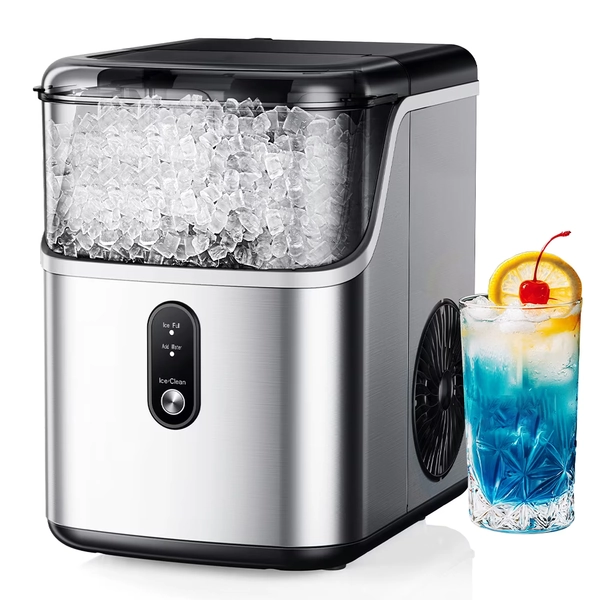 Simzlife Nugget Ice Maker Countertop, Portable Ice Maker Machine with Self-Cleaning Function, 35lbs/Day, Soft Chewable Pellet Ice, Silver