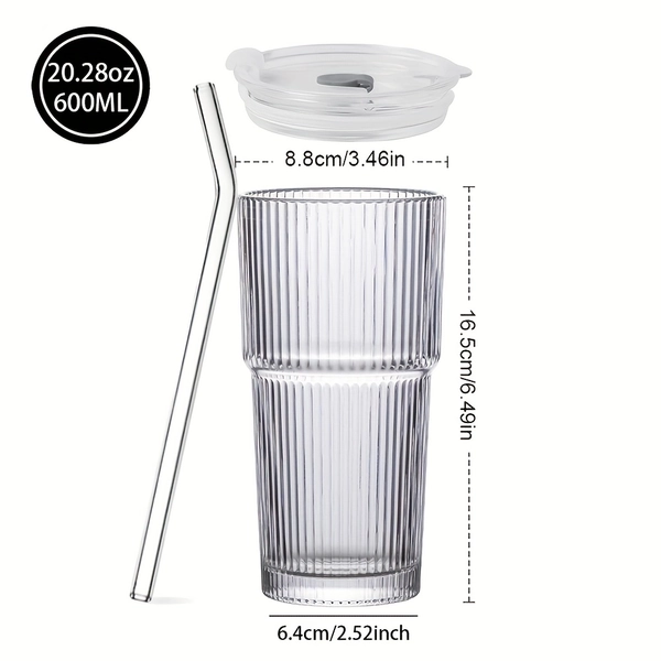 SAXUMOUT Glass Coffee Mugs with Lid And Straw, Summer Beverage Container And Travel Cup, 20Oz Camping Drinkware, Ideal Gift for Men, Women, Birthday, Parties, Holiday, Thanksgiving Day, Anniversary, Back to School, Halloween, Christmas