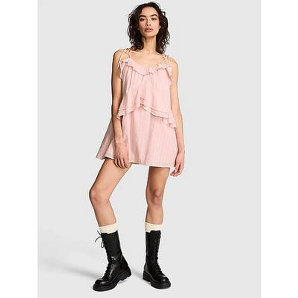 Flowy Ruﬄe Mini Dress, Pink, XL - Women's Dresses - PINK