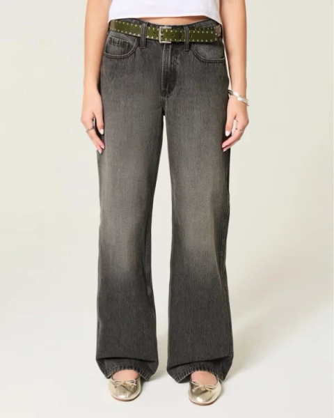 High-Rise Washed Black Baggy Jeans